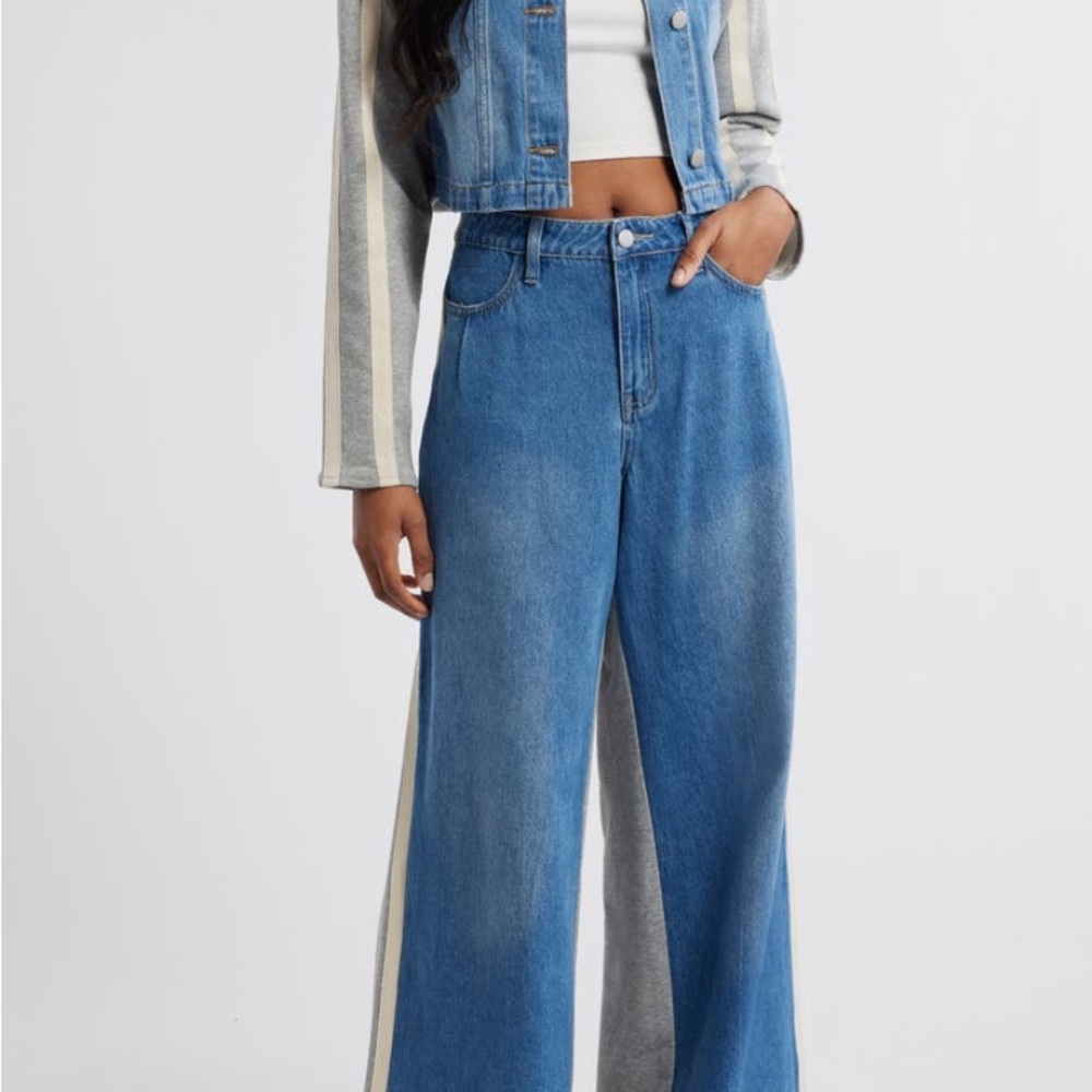 Trendy Blue and Gray Women's Flare Jeans